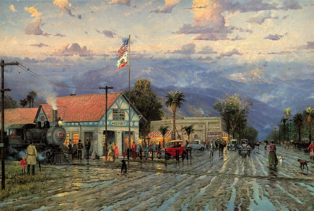 Hemet 1915 Florida Avenue al atardecer Thomas Kinkade Pintura al óleo